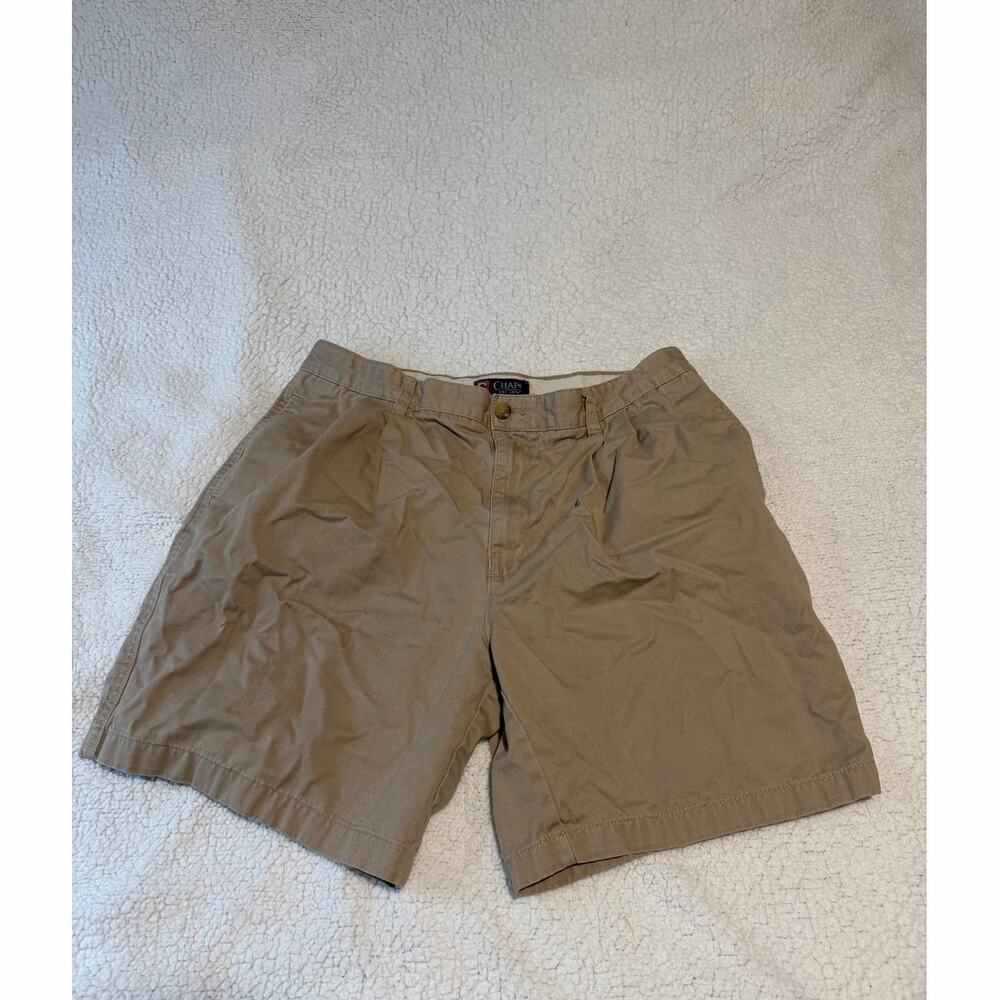 Chaps Men's Size 36 Tan Khaki Chino Shorts 100% Cotton Classic Flat Front